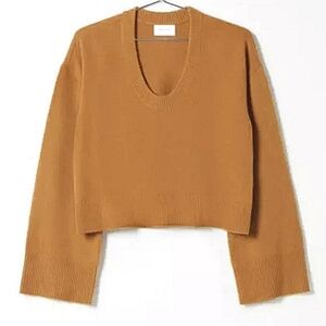 Who What Wear Wool Sweater Emory Scoop Neck Small Camel Bell Cuff Sleeve Rust